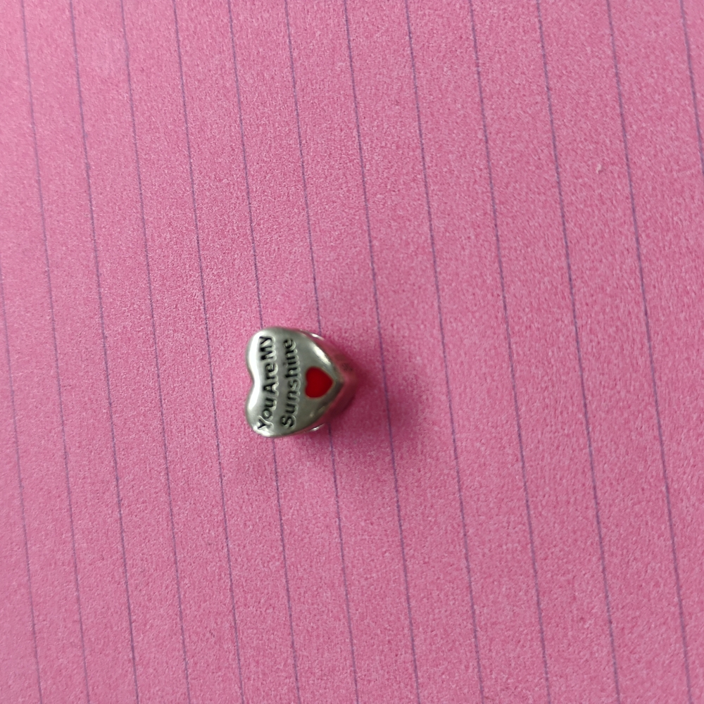Silver Heart Charm with Red Accent - Picture 2 of 4